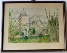 "Ansicht eines Hauses", Aquarell, u.re.sig., D. Horn, ca. 35 x 45 cm
