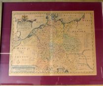 Landkarte, "A new map of present Germany", 1710, hinter Glas,
