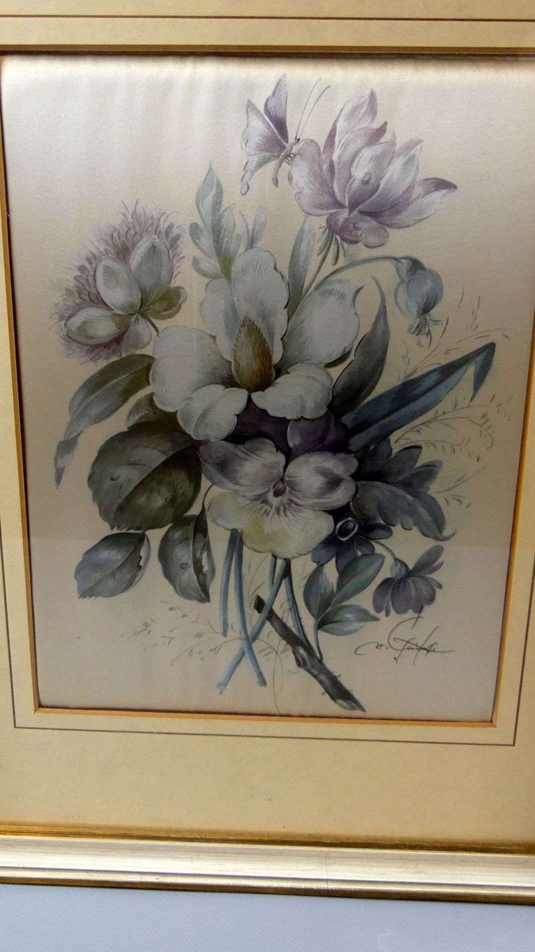 Paar Bilder, "Blumen", Stoffmalerei, u.re.unles.sig., je ca. 29 x 22 cm - Image 2 of 5