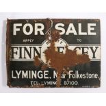 Finn-Kelcey Estate Agency enamel sign, FOR SALE apply to FINN-Kelcey, Lyminge Near Folkestone,