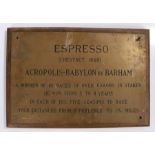 Horse racing interest, a sign with the text Espresso (Chestnut 1958) Acropolis-Babylon by Barham,