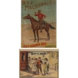Advertising prints "D. & J. Macdonalds cut golden bar tobacco", with central depiction of a figure