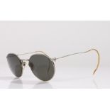 Pair of 1930's white gold plated HiBo sunglasses, the shaded lenses between white 12 carat gold