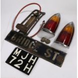 Automobilia, to include a pair of rear car Lucas lights from a MG Magnette Mk 3 & Mk 4 or a Riley