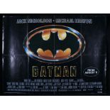 Batman (1989) British Quad film poster, starring Jack Nicolson and Michael Keaton, Warner Bros,