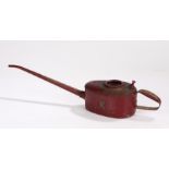 Kaye's Leeds oil can, with a long spout to the deep red can and company logo to one side, 56cm long