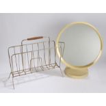 Danish dressing table in mirror, with a circular mirror plate, together with a magazine rack, (2)