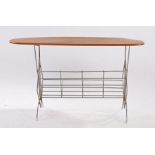 Mid 20th Century teak occasional table, the shaped top above a chromed magazine rack, 79cm long