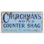 Churchman's enamel sign, the light blue ground with navy lettering "CHURCHMAN'S NOTED COUNTER