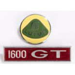 Lotus badge and a 1600 GT Ford badge