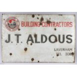 J.T. Aldous Building Contractors enamel sign, Federation of Master Builders logo to the top