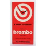 Brembo advertising clock, E.Spiers & Company under the dial, 30cm x 61cm