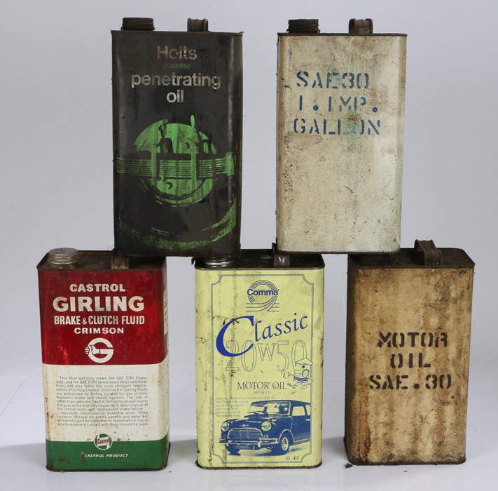 Petrol station oil cans, to include SAE30 cans, Holts Penetrating oil, Classic 20w50 and Castrol