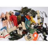Action men, three Action Men figures together with a collection of accessories to include