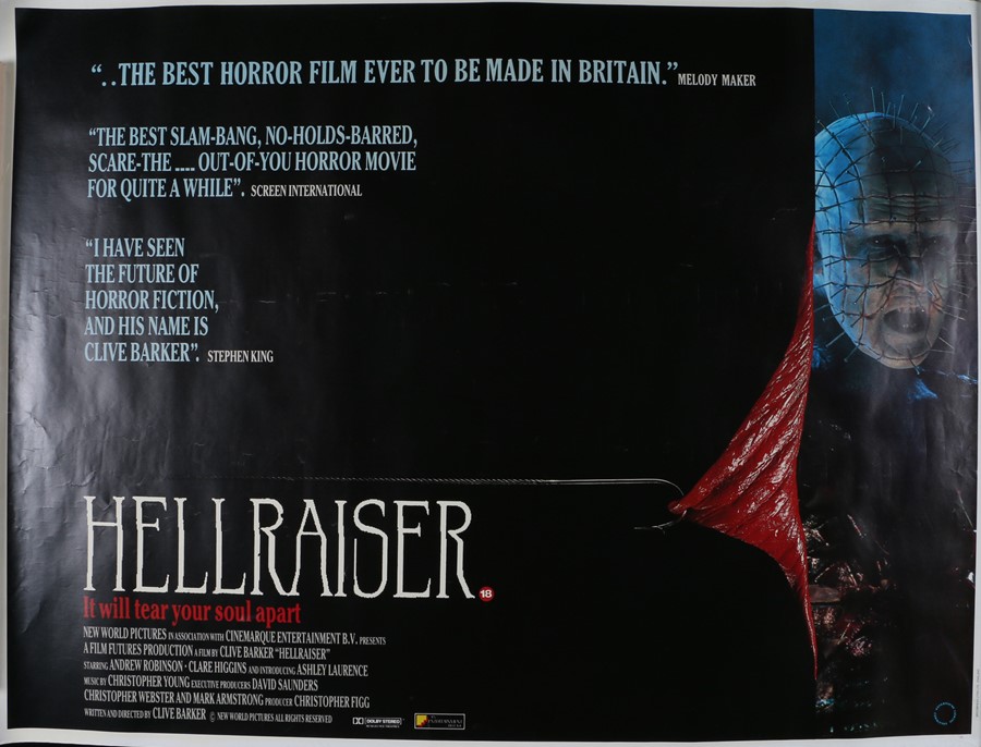 Hellraiser (1987) British Quad poster, a film by Clive Barker, folded