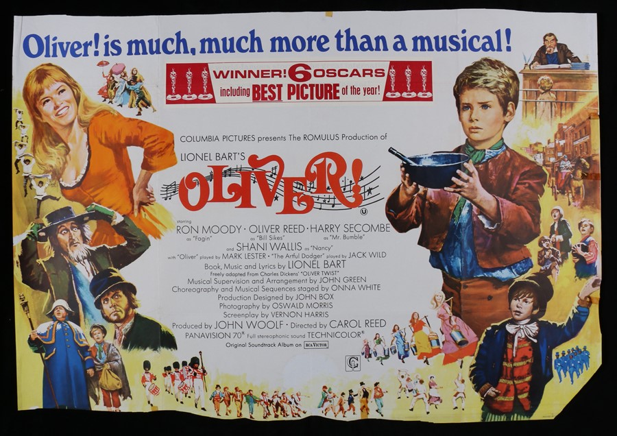 Oliver ! (1968) Academy Awards top, British Quad film poster, starring Ron Moody, Oliver Reed