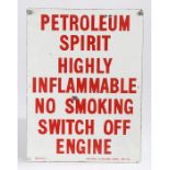 Enamel sign, Petroleum Spirit Highly Inflammable No Smoking Switch of Engine, 38cm diameter