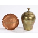 Lipton' s souvenir tea caddy, British Empire Exhibition 1925, 15.5cm high, copper dish "