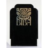 Biba perspex sign, with the Biba logo and BIBA text on black, 72cm high