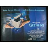 Gremlins (1984) British Quad film poster, starring Zach Galligan, Amblin Entertainment, folded