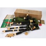 Set of Bagpipes in original R.G Lawrie box, with Canmore Pipe Bag, Chanter, stamped R.G Lawrie,