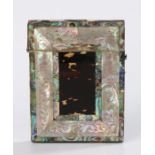 19th Century mother of pearl, abalone and tortoiseshell card case, 8cm x 10.5cm