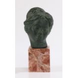 Bronze bust of a lady, signed to base Yuki, on a marble plinth base, 15cm high