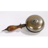 19th Century Hawker's bell or muffin bell, with turned wooden handle and ring finial, 27cm long