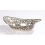 Danish silver bowl, of oval form with pierced and embossed scroll and foliate decoration, stamped