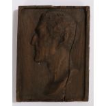 Carved oak panel depicting Lord Wellington in profile, 18cm x 24cm