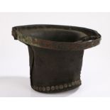 Unusual 19th Century leather fire bucket, the warped leather butt with a metal frame to the top