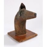 Late 19th Century primitive Folk Art carving of a dog, the arched long neck with tin ears and