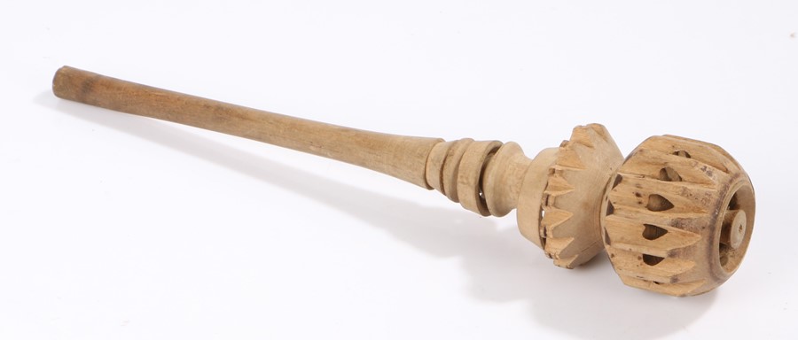 Carved wooden hot chocolate stirrer, 34.5cm long