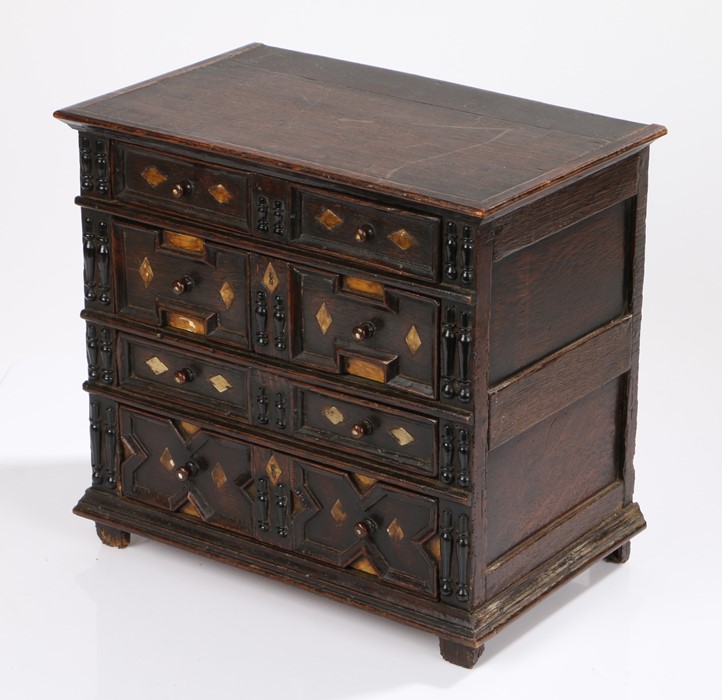 George III oak miniature geometric chest of drawers, in the 17th Century style, the rectangular - Image 2 of 2