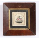 British school, a miniature watercolour of a bird above fruit, pencil signed, 14.5cm x 14.5cm