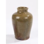 18th Century Liverpool stoneware jar, embossed to body "T LANGAN LIVERPOOL", 15.5cm high