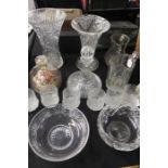 Glassware to include millefiori decanter, vases, bowls, set of six glasses etc. (qty)