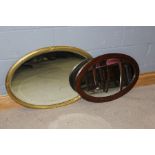 Gilt framed bevelled oval wall mirror, marquetry inlaid oval wall mirror (2)