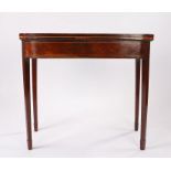 Regency mahogany card table, the rectangular top above a satin wood and rosewood banding above a