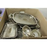 Silver plated wares, to include rose bowl, salvers, trays, dishes, plate mounted imari biscuit