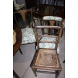 Edwardian bedroom chairs, with pierced splat backs, together with a balloon back chair, and a bar