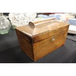 George III rosewood tea caddy, of sarcophagus form, with two interior compartments, 22cm wide