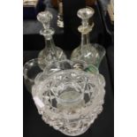Glassware to include pedestal bowl, pair of decanters, vases, glass, paperweight (6)