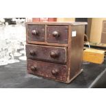 Mahogany apprentice chest of two short and two long drawers, 21cm wide