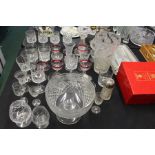 Glassware, to include candlestick, pedestal bowl, vase, wine glasses, whisky glasses etc. (qty)