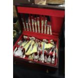 Canteen of Slack & Barlow Sheffield stainless steel cutlery, with kings pattern handles, housed in a