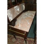 Edwardian marble topped washstand, with a high back and marble top above the cupboards