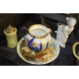 Porcelain to include Coalport barn owl plate, Royal Doulton jug, Lladro figure, onyx table