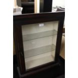 Small oak display cabinet, the glazed door opening to reveal two interior glass shelves, 44.5cm