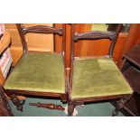 Pair of Victorian mahogany dining chairs, with curved cresting rails, scroll crved splat backs,